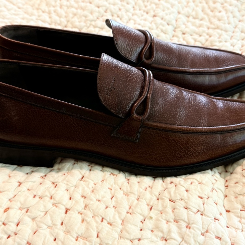 EUC Ferragamo Brown Leather Loafers 11D Made in Italy